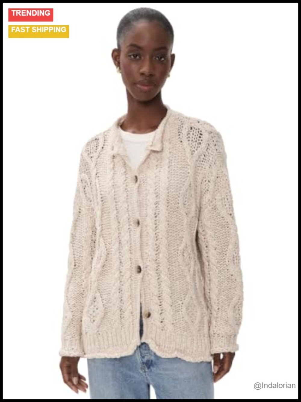 Chunky Cable Knit Cardigan Long Sleeve Crew Neck